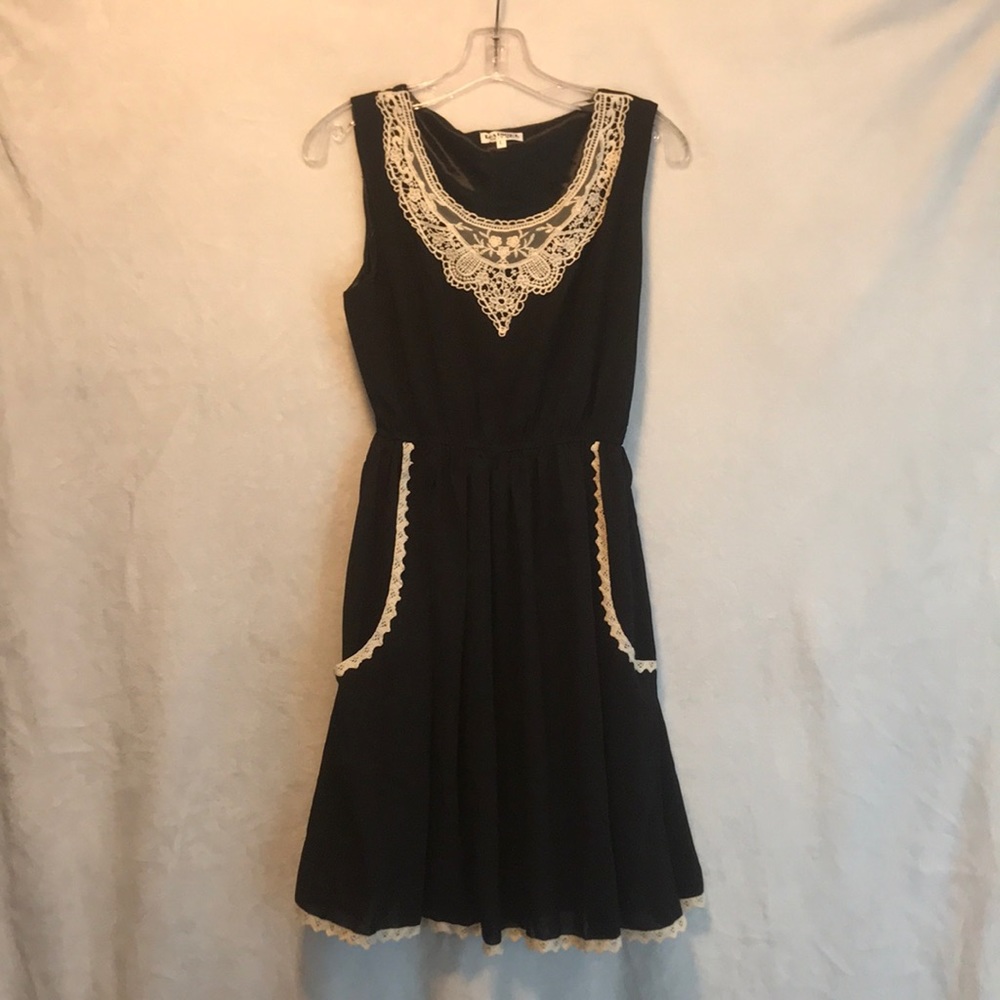 Black Dress with cream lace details and pockets